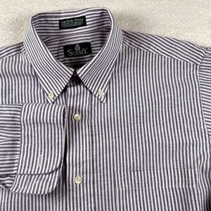 Surrey Single Needle Tailoring Dress Shirt Mens 15.5 Blue Striped‎ Cotton Oxford